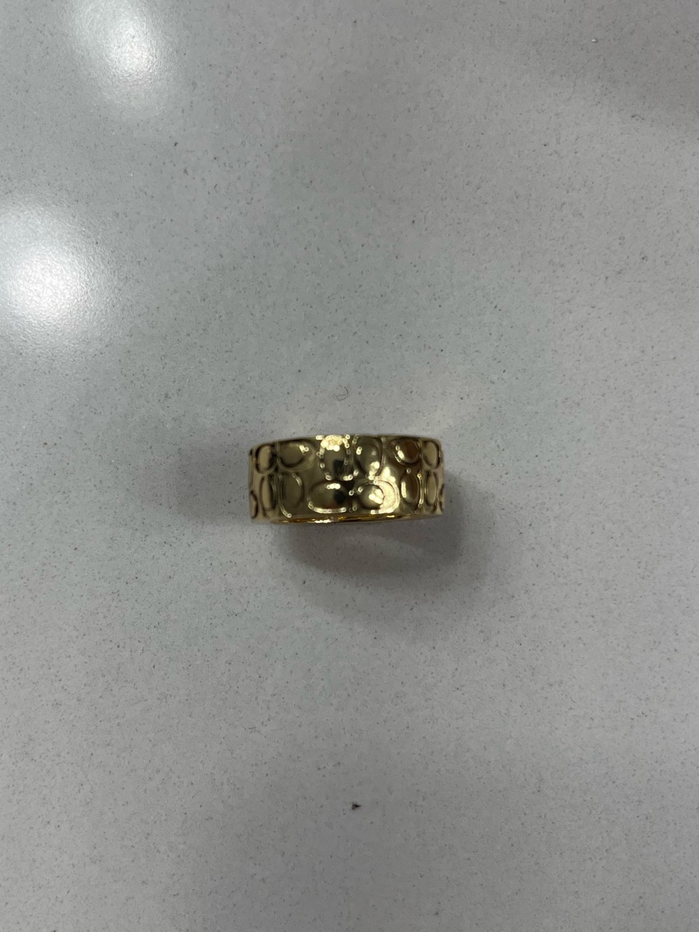Coach Gold Tone Signature Pattern Wide Band Ring Size 7